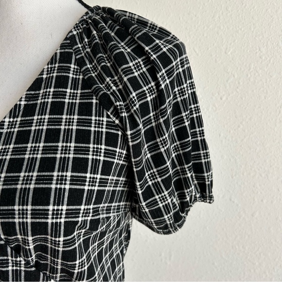Loft Black White Plaid Dress Women's Size XS Puff Sleeve Faux Wrap Fit & Flare - Picture 7 of 12
